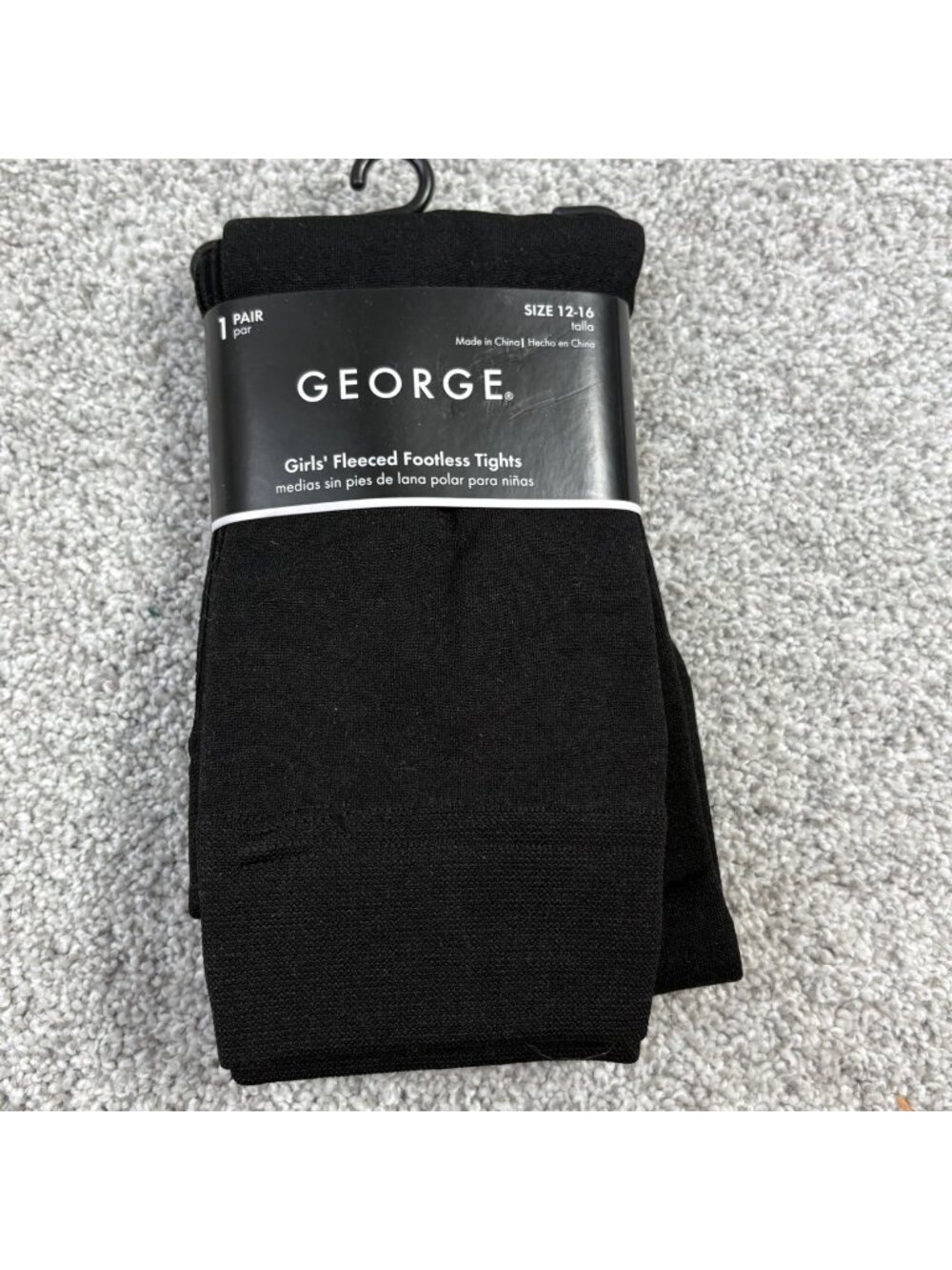George Girls Fleeced Footless Tights Size 12-16 Black 91% Polyester 9% Spandex